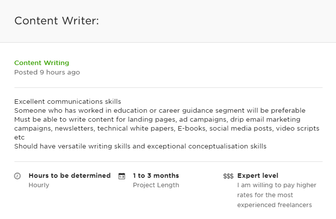 An example of a job post in Upwork with a low rate