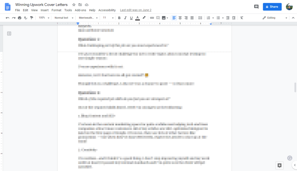 A Google document with Upwork proposals