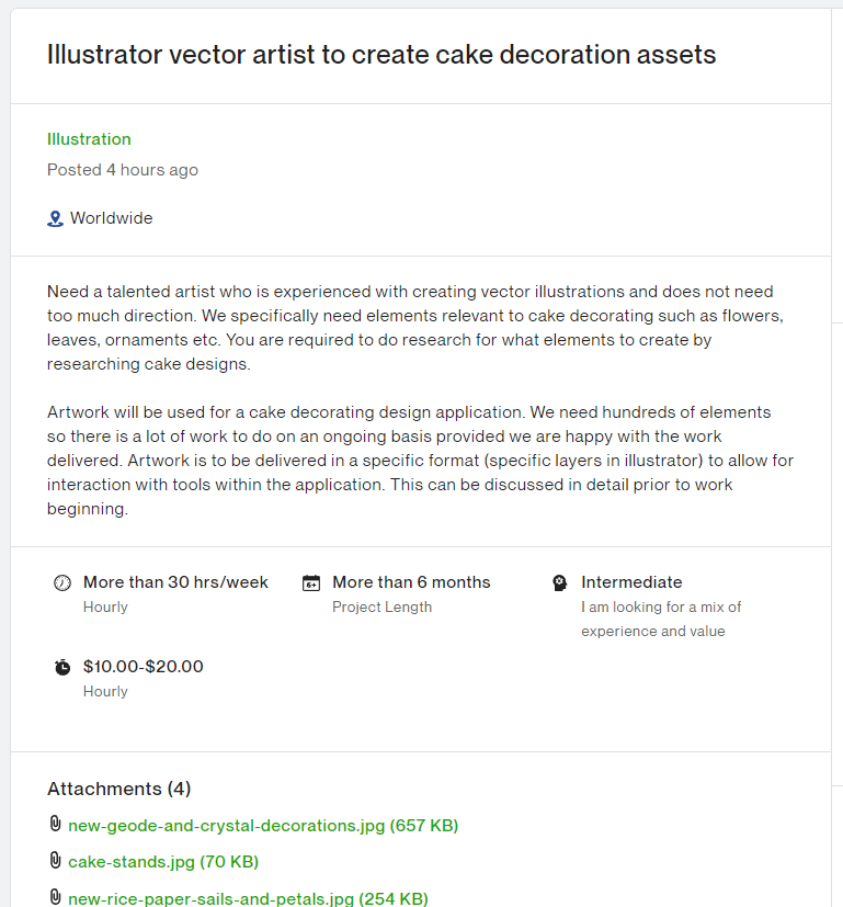 A job post on Upwork looking for someone to create a vector illustration