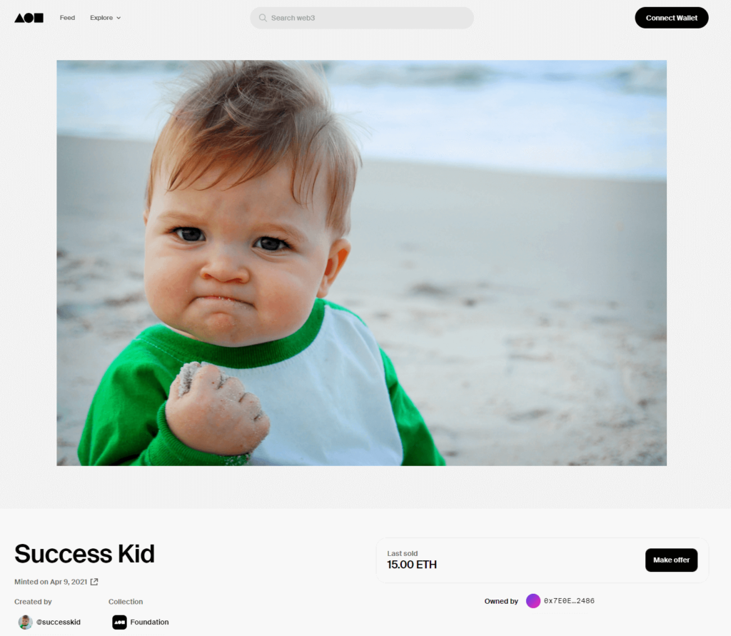 Success Kid NFT sold for 15 ETH